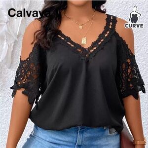 SHEIN Black Lace Cold Shoulder Blouse